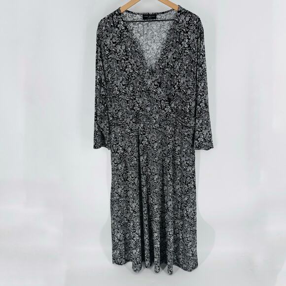 Lane Bryant Black White Floral Maxi Dress 22/24 Plus Wrap Style Long Sleeve - Picture 12 of 12